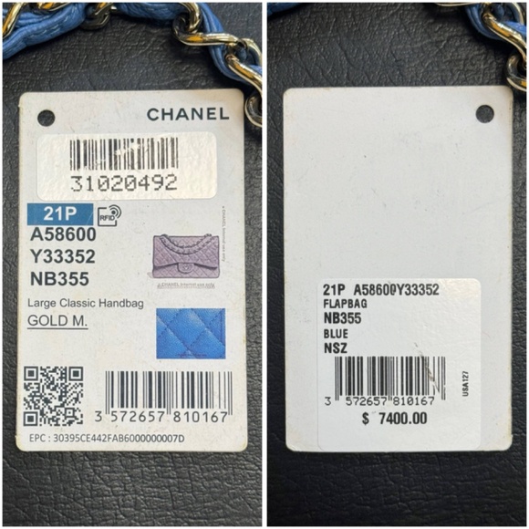 Chanel 21P Blue Caviar Quilted Jumbo Large Classic Double Flap bag & tag - Picture 3 of 16